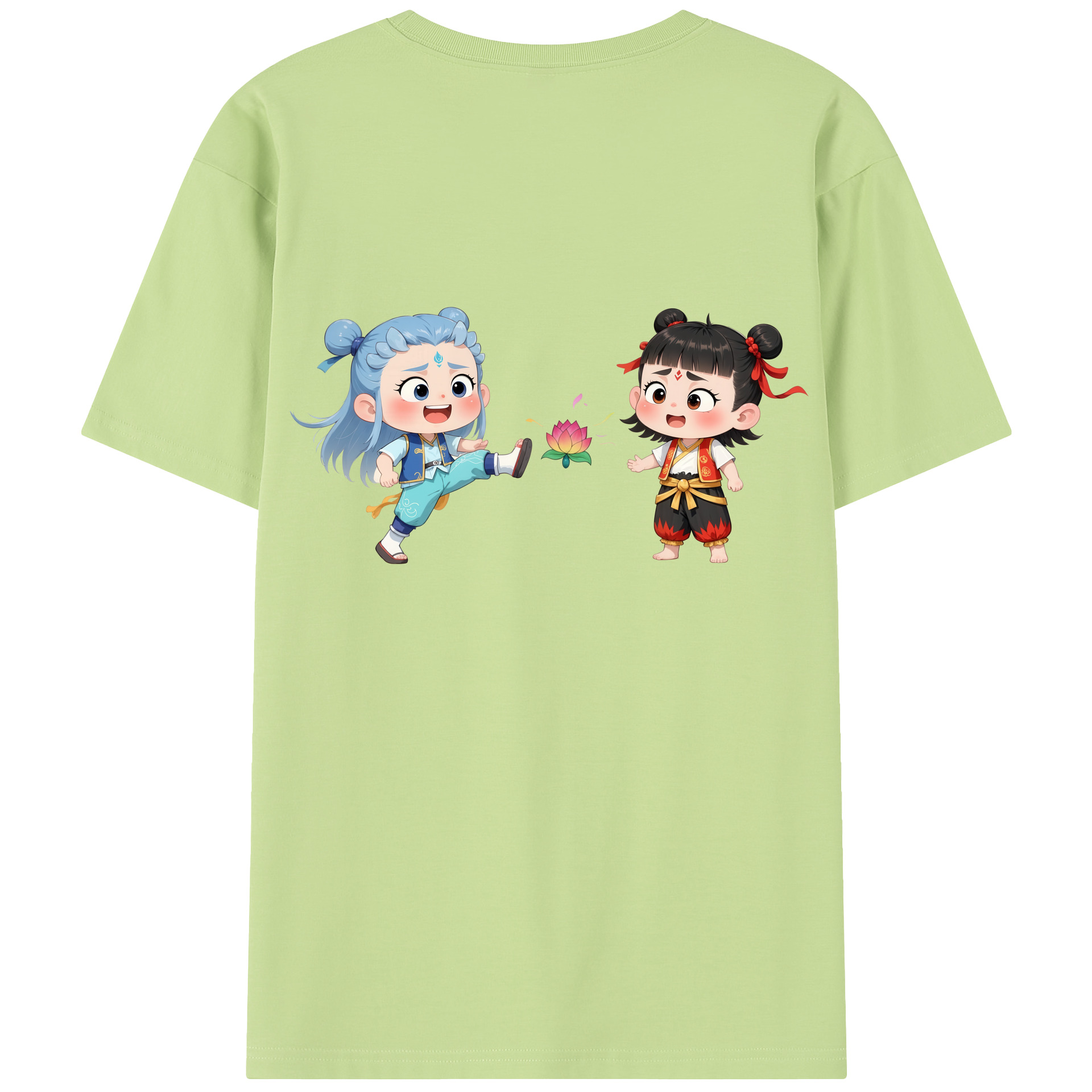 （画像用） Ne Zha 2 ナタ 魔童の大暴れ 綿100％半袖Tシャツ（背面プリント）